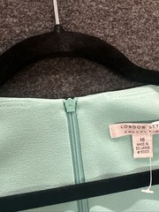 London Style Woman Size Large Mid Length Teal Green Dress Zip Back W Lace #15