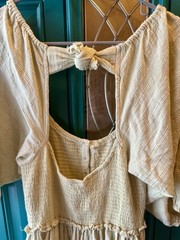 Free People Summer Picnic Mini Dress Smocked Back Tie Puff Sleeve Yellow XS