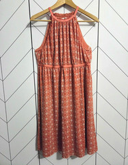 Max Studio Boho Halter Neck Dress Coral Orange Tile Print Fully Lined, Size XL