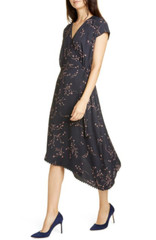 JOIE BETHWYN MIDI DRESS SCALLOPED LACE TRIM HEM CAP SLEEVE FLORAL LARGE