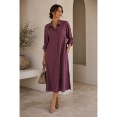 Soft Surroundings Plum Purple Button Down Midi Shirt Dress PXL Dark Academia
