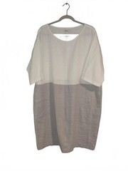 Magic Linen Women&rsquo;s Two-Tone Linen Dress XXL White and Beige