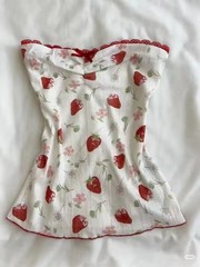 Cute White Strawberry Off Shoulder Top Dress 90’s For Women