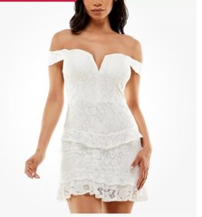 Dress Size 0 City Studios Womens Lace Off-The-Shoulder Fit & Flare New