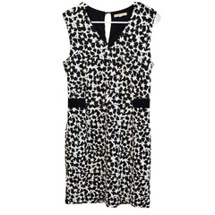 41 Hawthorn Sleeveless Dress M Black White Print Waist Detail Work