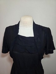 S/M 1940s LBD Sheer Black Dress sweetheart neckline shoulder pads nan carson