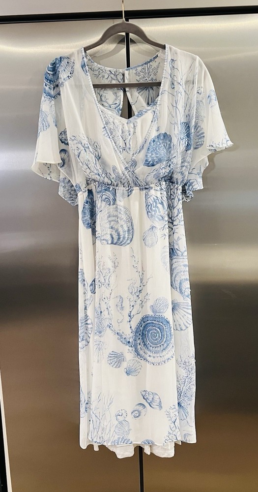 Soft Surroundings Captiva PM Shell Print Dress Sequin Detail READ