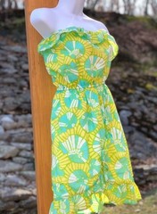 LILLY PULITZER Yellow Green On The Half Shell Ruffled Strapless Mini Dress Sz XL