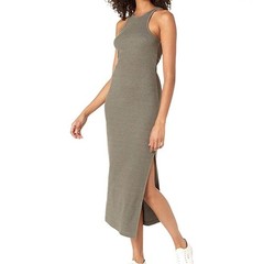 French Connection Rasha Ribbed Jersey Olive Green Midi Dress Size XS