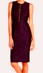CALVIN KLEIN LOGO RING FRONT ZIPPER S/LESS SHEATH DRESS, AUBERGINE, Size 4 NWT