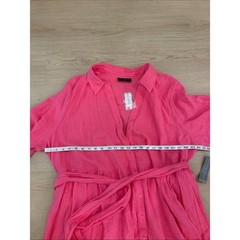 New Lane Bryant 22/24 Button-Front Pink Midi Shirt Dress with Tie Waist