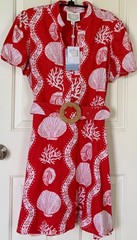 NWT Sail To Sable STS Red White Seashell Linen Lined Rattan Woven Belt $228