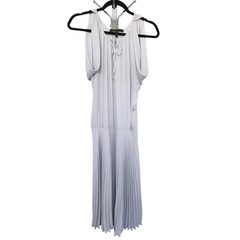 BCBGMAXAZRIA Lona Pleated Cold Shoulder Midi Dress Light Dove Gray Boho Chic XS