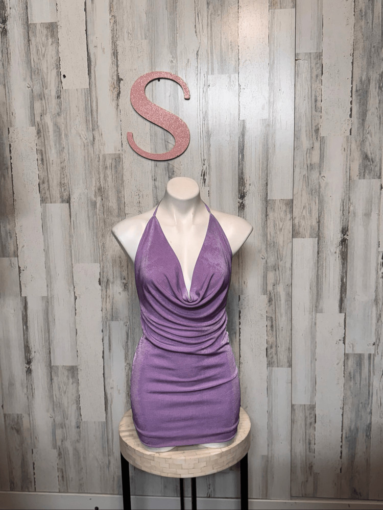 Fiestar Lavender Cowl Neck Ruched Halter Mini Dress Size Small