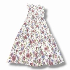 SNIDEL Floral Pleated Maxi Dress Size 2 Ivory Pink Purple w/ Slip Dress Japan