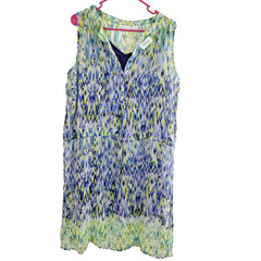 Liz Claiborne Size L Semi Sheer Colorful Sleeveless Draw String Waist Dress
