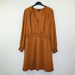Becca Tilley Bar III Women XXL Dress Brown Shirred Waist Blouson Button Up W10