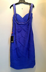Tadashi Collection Dress Silk Cocktail Women 14 Blue Layer Shutter Pleat NWT