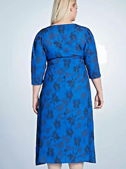 Curvissa Size 16 Blue Print Side Split 48&Prime; / 122cm Square Neck Midi DRESS