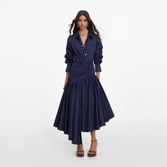 self portrait NAVY COTTON ASYMMETRIC MIDI DRESS $650 Size US 8 UK 12