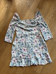 Rahi Womens Blue Floral 3/4 Sleeve Stila Smocked Ruffle Mini Dress Size XL