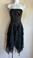 Vintage 90s Y2K Jessica McClintock Black Corset Dress 12 Goth Dark Fairy Formal