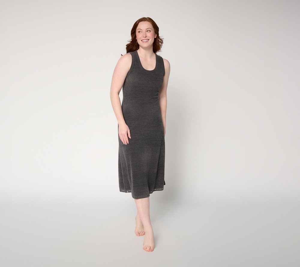 Barefoot Dreams Regular CozyChic Ultra Lite Square Trim Midi Dress Carbon 2X New