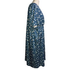 Amzplus Womens Blue and White Floral Empire Waist V-Neck Dress Size 3XL