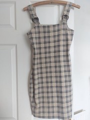 Select Beige And Black Plaid Mini Dress Size 8