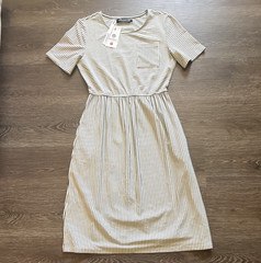 MEROKEETY Womens Striped Jersey T-Shirt Midi Dress Pocket Stretch M