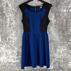 Speechless Size S Colorblock Party Wear Mini Dress Blue Fit Flare Zip Stretch
