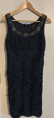 R&M Richards Black Solid Sleeveless Ruched Beaded Sequin Pencil Dress 12