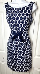 LILLY PULITZER Evie Dress Unbuttoned Jacquard Navy Blue White Button Bow Sz S