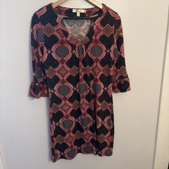 Aryeh Women’s Black Patterned Dress 3/4 Bell Sleeves Size Medium