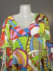 Trina Turk Dress Women One Size Multicolor Geometric Kaftan Dolman Sleeve V Neck