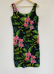 Monsoon Dress UK 12 Black Floral Midi Sheath Sleeveless Occasion Dress Cotton