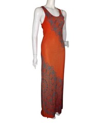 TOMMY BAHAMA Maxi Tank Dress, M, Red-Orange/Teal swirl pattern,Rayon, Scoop neck