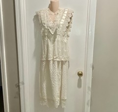 Vintage Cachet Bari Protas 80s Beaded Lace Gatsby Flapper Wedding Dress 13/14