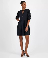 BOSS Orange Dorena A-Line Dress Women&rsquo;s XS Black Tie Neck Elbow Sleeve Pullover