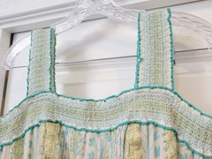 Soft Surroundings Aegean Tiered Maxi Dress Petite M Aqua Cream Gold Metallic