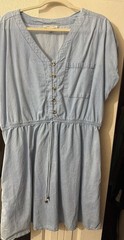 Speed Limit Light Blue Chambray Sundress with Button Front, Drawstring, Pockets