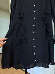 Peach Love California Size M Black Button-Front Mini Dress with Side Ties