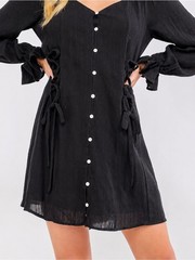 Peach Love California Size M Black Button-Front Mini Dress with Side Ties