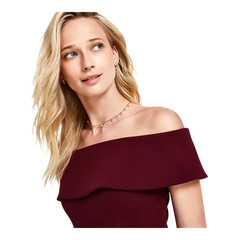 Betsy & Adam Off Shoulder Ruffle Midi Dress Burgundy Size 10 Elegant Chic