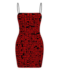 Womens Size 10-12 UK Black Red United States Graffiti Bodycon Cami Dress New M