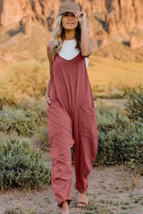 Double Take V-Neck Sleeveless Jumpsuit with Pocket