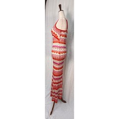 Bebe Chevron Knit Maxi Dress Pink Orange White Metallic Gold CrochetSize Small