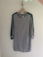 Philosophy black and white plaid shift dress with blue green stripes