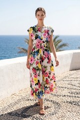 NWT Calvin Klein Floral Smocked Cotton Midi Dress Size 8 White Pink Blue