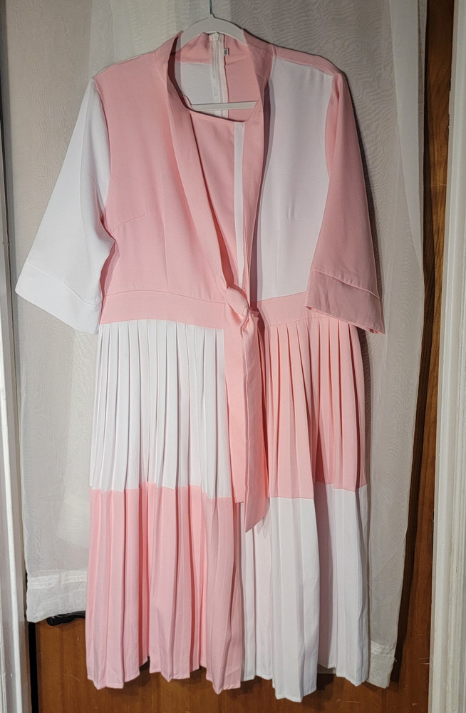 So Feminine & PRETTY Dress 2XL 3/4&Prime; Sleeves No Brand Tag Polyester Pink & White